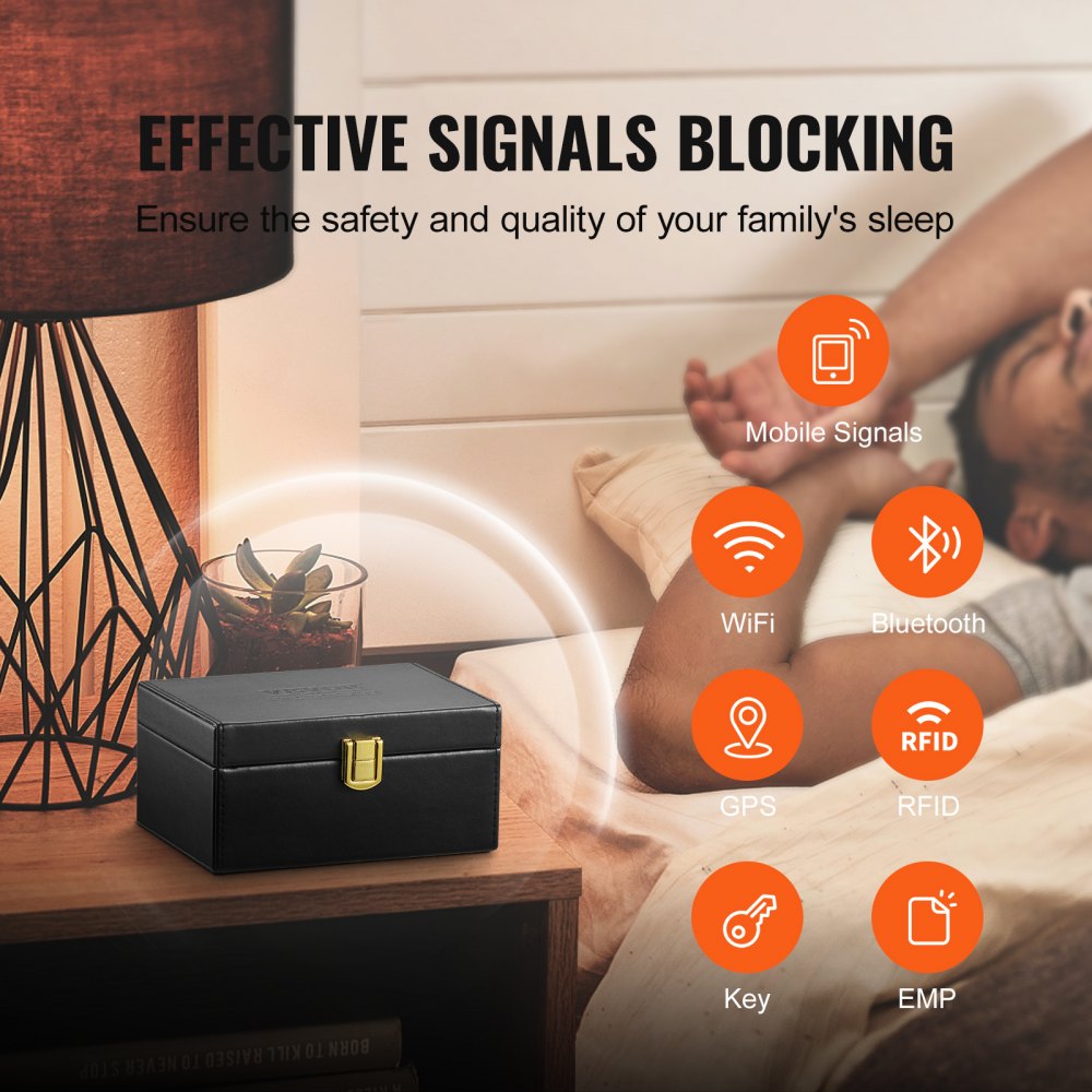 VEVOR Faraday Box, PU Leather Signal Blocking Holde, Keyless Fob Protector Shielding for WiFi, RFID, GPS, Bluetooth & 5G, Anti-Theft Box and Anti-Hacking Case Blocker, Black(5.9 x 4.5 x 2.9")
