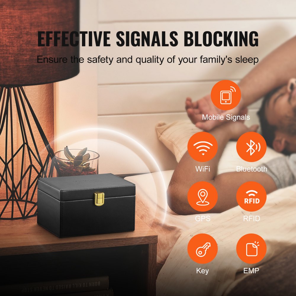 VEVOR Faraday Box, PU Leather Signal Blocking Holde, Keyless Fob Protector Shielding for WiFi, RFID, GPS, Bluetooth & 5G, Anti-Theft Box and Anti-Hacking Case Blocker, Black(6.3 x 5.1 x 3.7")