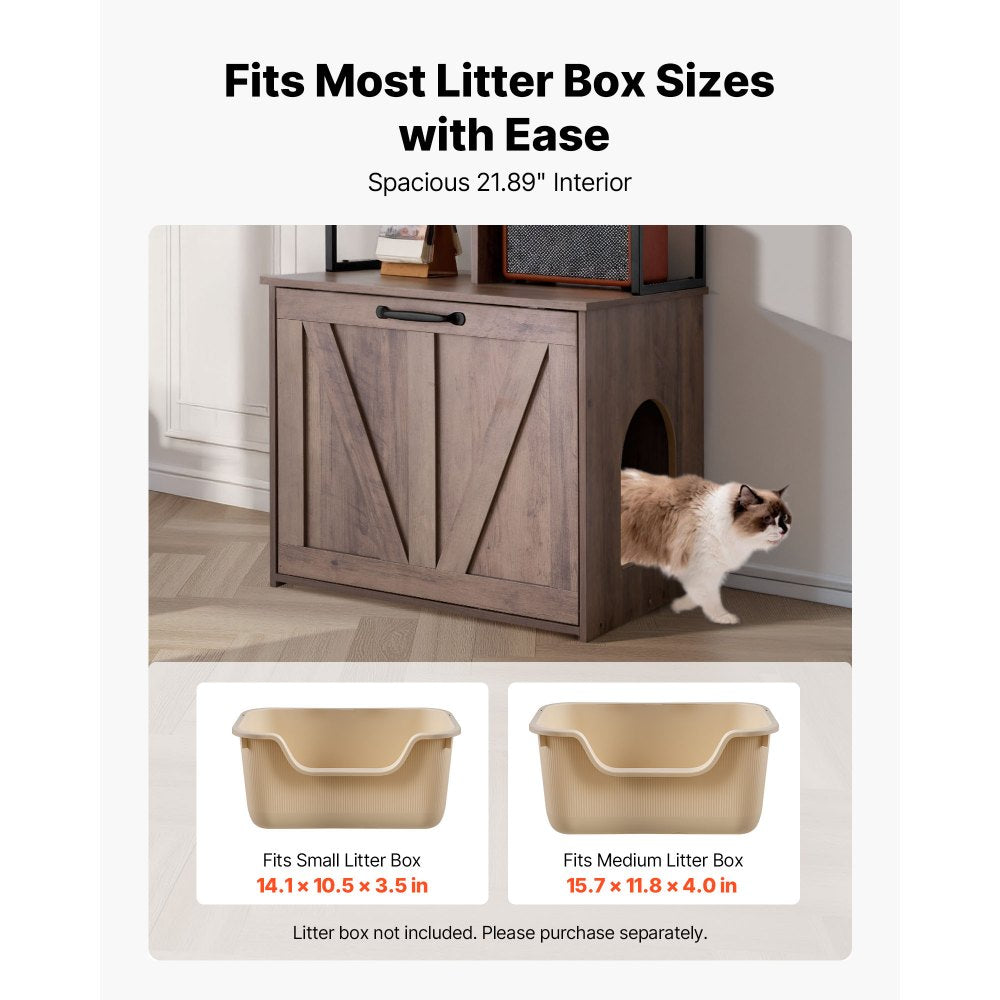 VEVOR Cat Litter Box Enclosure Furniture, 23.6 in Hidden Litter Box Cabinet with Storage Shelves, Modern Style, Waterproof Cat Washroom Side Table Cat House, Fit Most of Litterbox, for Living Room