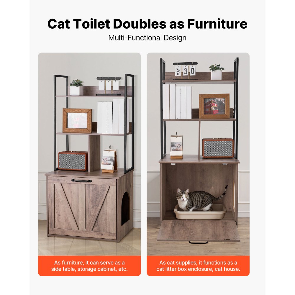 VEVOR Cat Litter Box Enclosure Furniture, 23.6 in Hidden Litter Box Cabinet with Storage Shelves, Modern Style, Waterproof Cat Washroom Side Table Cat House, Fit Most of Litterbox, for Living Room