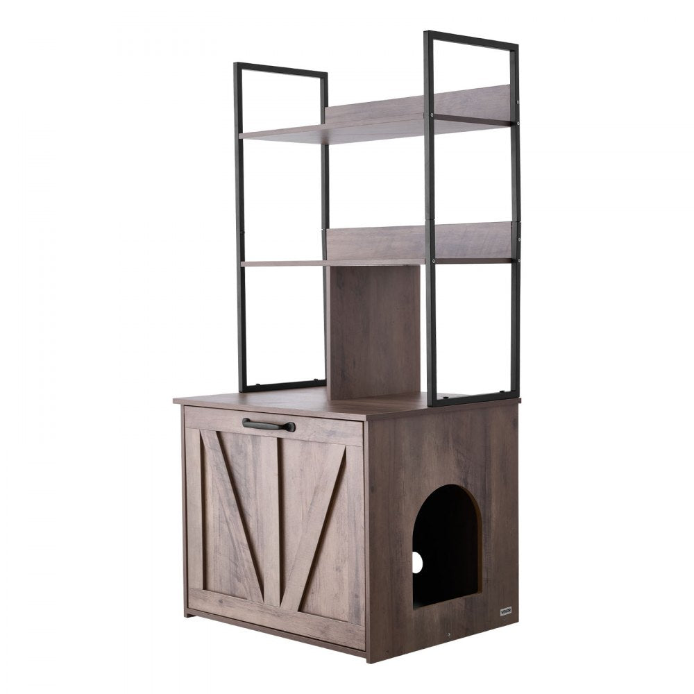 VEVOR Cat Litter Box Enclosure Furniture, 23.6 in Hidden Litter Box Cabinet with Storage Shelves, Modern Style, Waterproof Cat Washroom Side Table Cat House, Fit Most of Litterbox, for Living Room