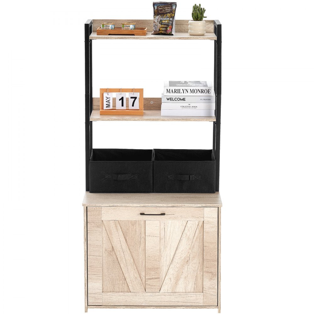 VEVOR Cat Litter Box Enclosure, Hidden Litter Box Furniture with 2 Storage Shelves & 2 Baskets, Wooden Cat Washroom Indoor, Cat House Cabinet Fit Most of Litter Box, 23.6"L x 19.7"W x 50"H, Natural