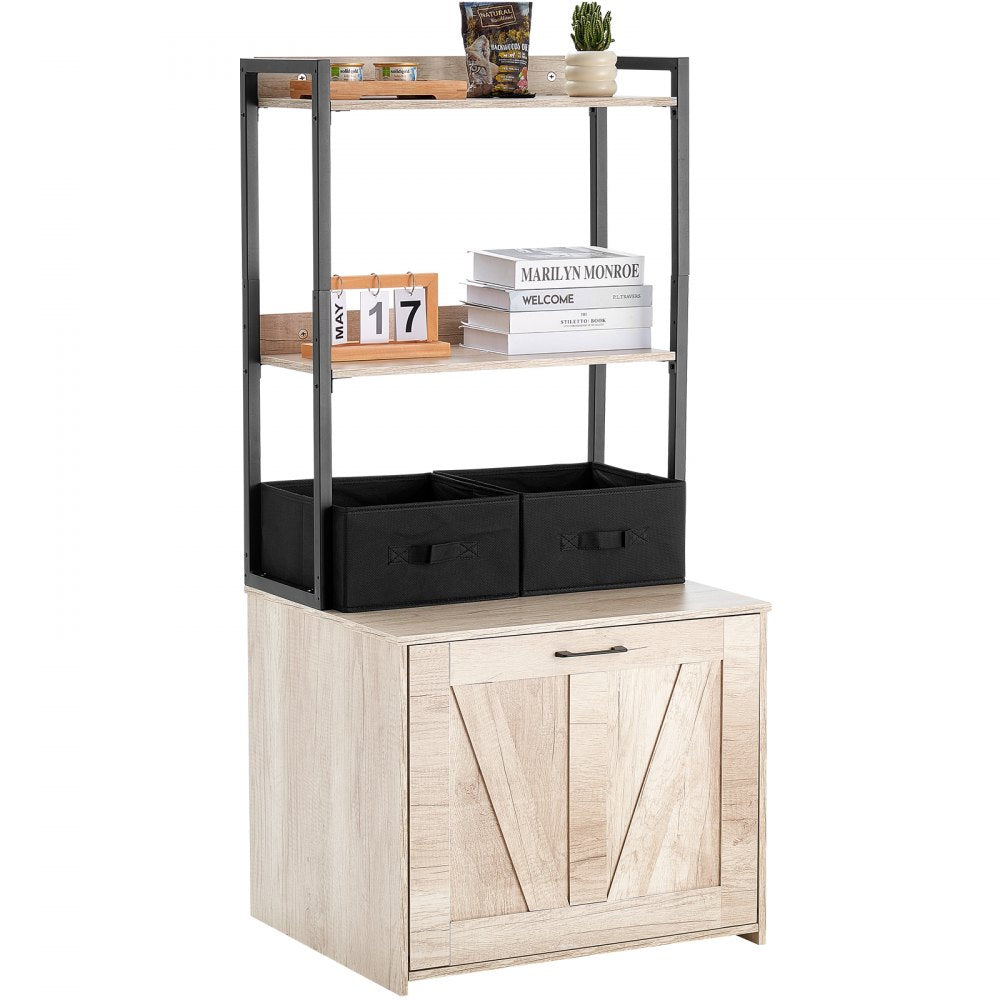VEVOR Cat Litter Box Enclosure, Hidden Litter Box Furniture with 2 Storage Shelves & 2 Baskets, Wooden Cat Washroom Indoor, Cat House Cabinet Fit Most of Litter Box, 23.6"L x 19.7"W x 50"H, Natural
