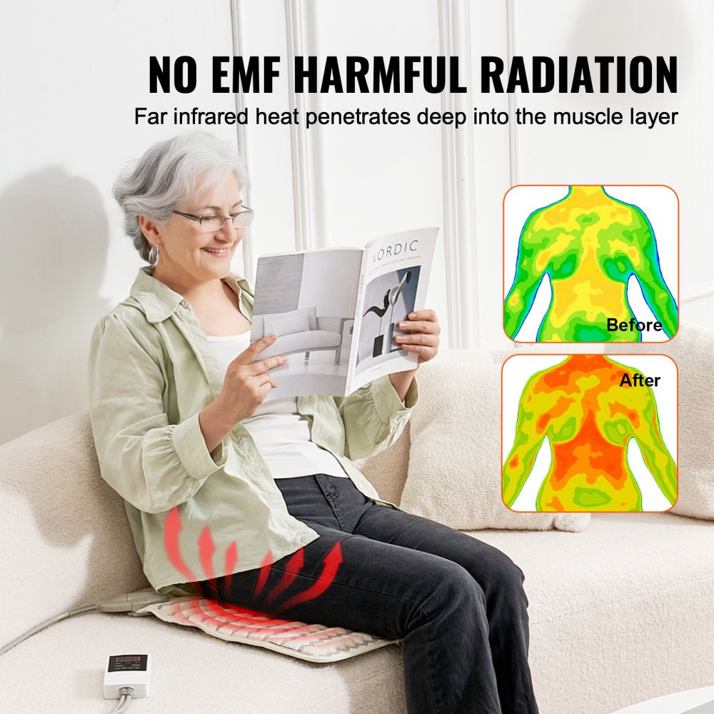 VEVOR Far Infrared Heating Pad, Amethyst Gemstones Heating Mat with Negative Ions, 103-159℉ Hot Gemstone Therapy Mat with 0-12 Hours Timer for Back Hip Pain Relief (18 x 18-inch)