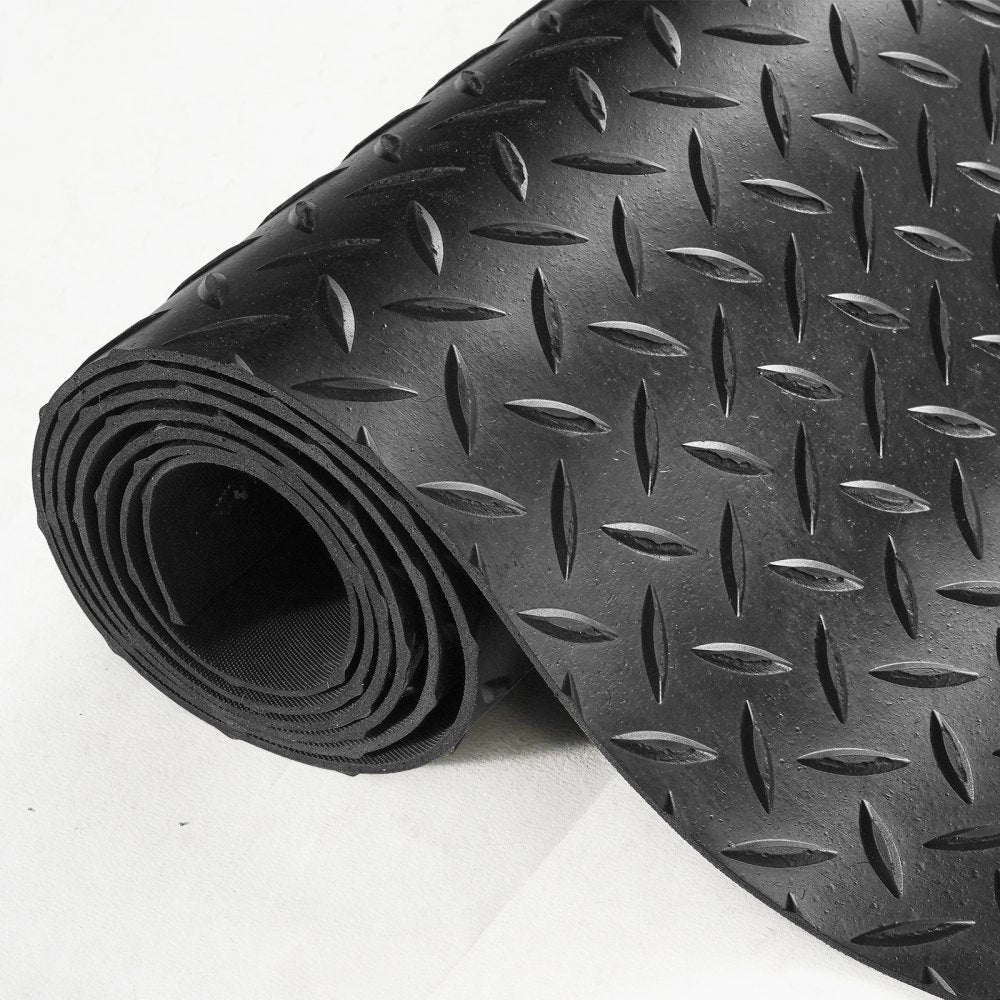 VEVOR Diamond-Plate Rubber Flooring Roll, 3 mm x 4 ft x 15 ft Garage Floor Mat, SBR Rubber Garage Flooring Roll, Easy to Clean, Diamond Plate Rubber Mat for Under Cars, Garage Industry Gym, Black