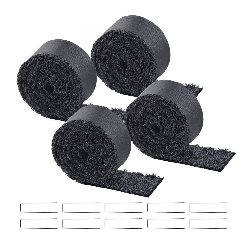 VEVOR Rubber Mulch for Landscaping, 4 Rolls Recycled Rubber Mulch Mat 120 x 4.5 in, Permanent Rubber Pathway, Natural-Looking Black Mulch Garden Edging for Plants, Vegetables & Flower Garden Barrier
