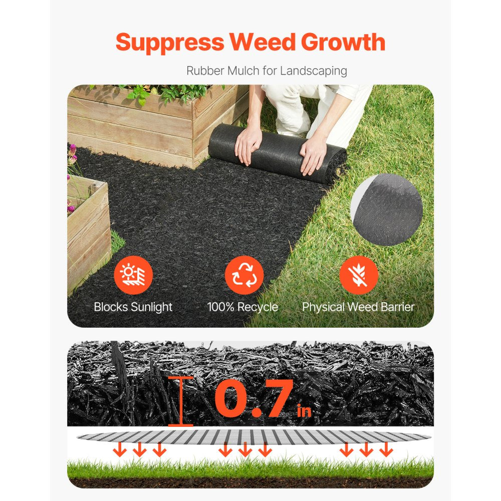 VEVOR Rubber Mulch for Landscaping, 2 Rolls Recycled Rubber Mulch Mat 96 x 22 in, Permanent Rubber Pathway, Natural-Looking Black Mulch Garden Edging for Plants, Vegetables & Flower Garden Barrier