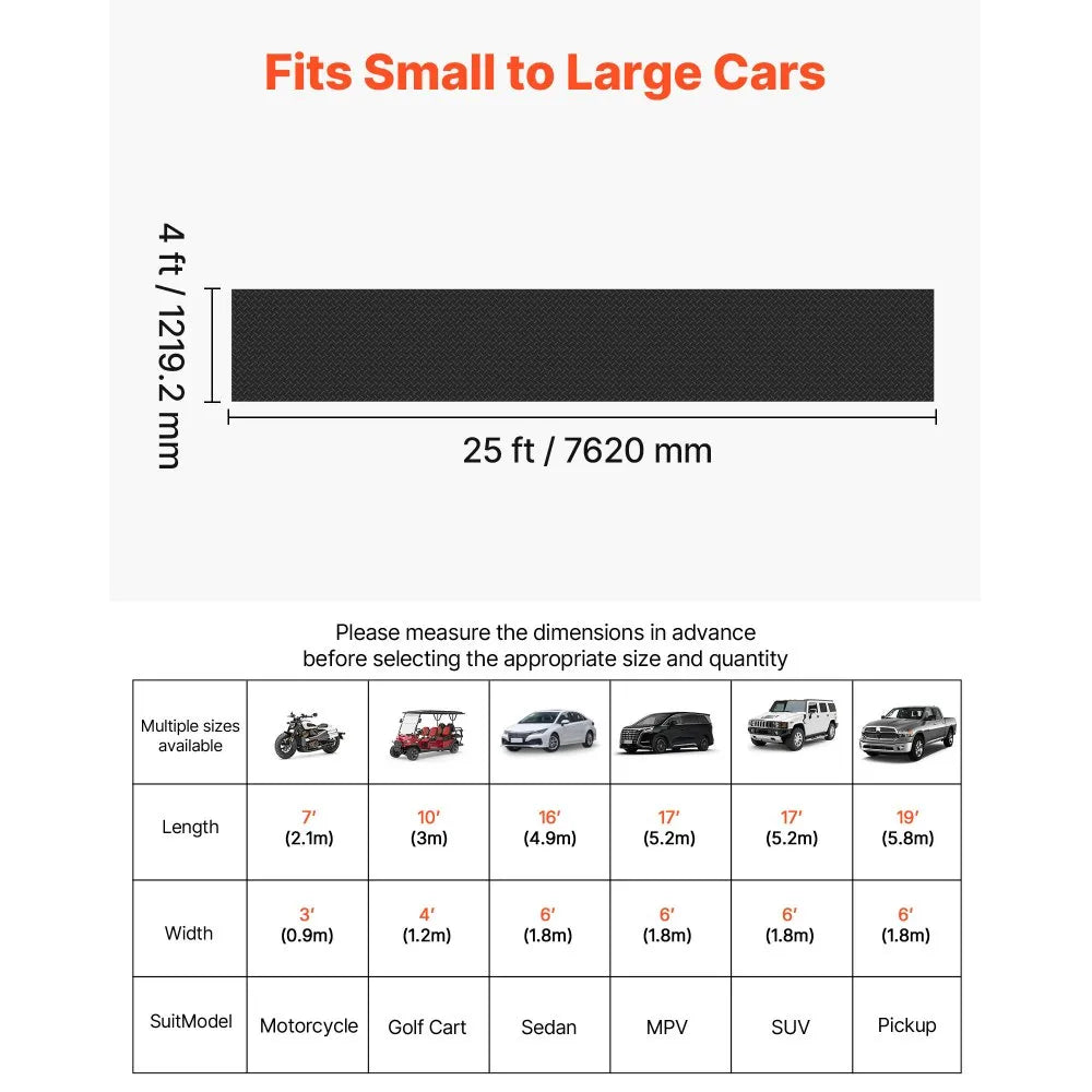 VEVOR Garage Floor Roll, 4 x 25 ft Garage Flooring Mat, 3 mm Thickened Rubber Diamond Plate Floor Protector Mat, Non-Slip, Wear-resist, Waterproof, Easy to Clean for Warehouse, Gyms,Trailer, Black