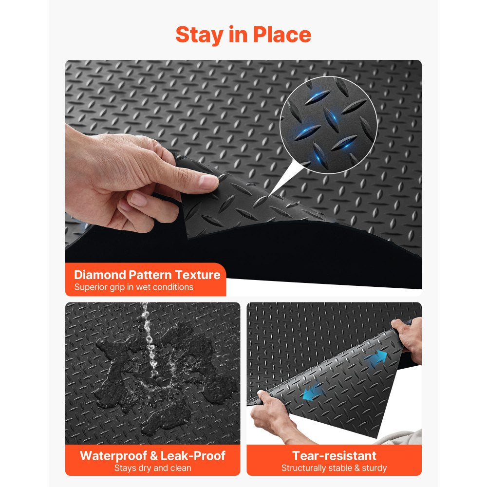 VEVOR Garage Floor Roll, 4 x 25 ft Garage Flooring Mat, 3 mm Thickened Rubber Diamond Plate Floor Protector Mat, Non-Slip, Wear-resist, Waterproof, Easy to Clean for Warehouse, Gyms,Trailer, Black