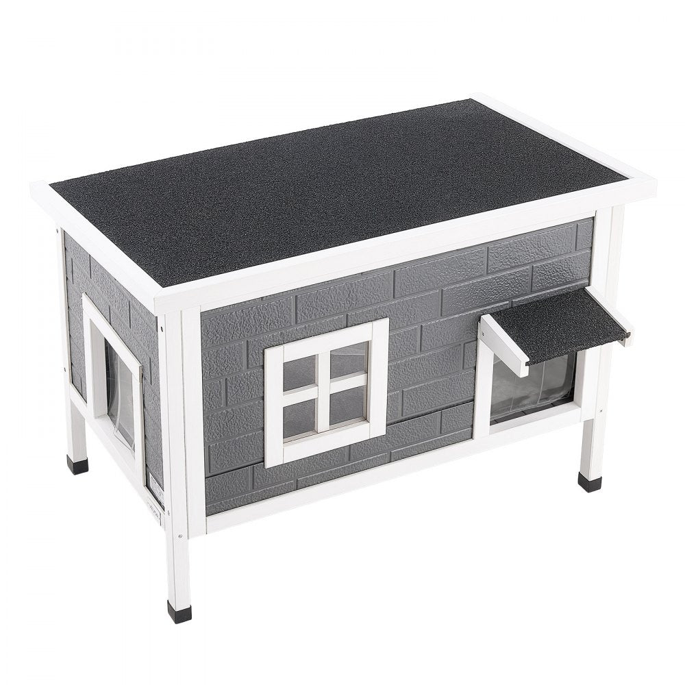 VEVOR Heated Outdoor Cat House for 1-3 Cats Feral Shelter with Heating Pad, for Outside Winter, Large Weatherproof Windproof Insulated Wooden Home, Waterproof Asphalt Roof, Escape Door & PVC Curtain