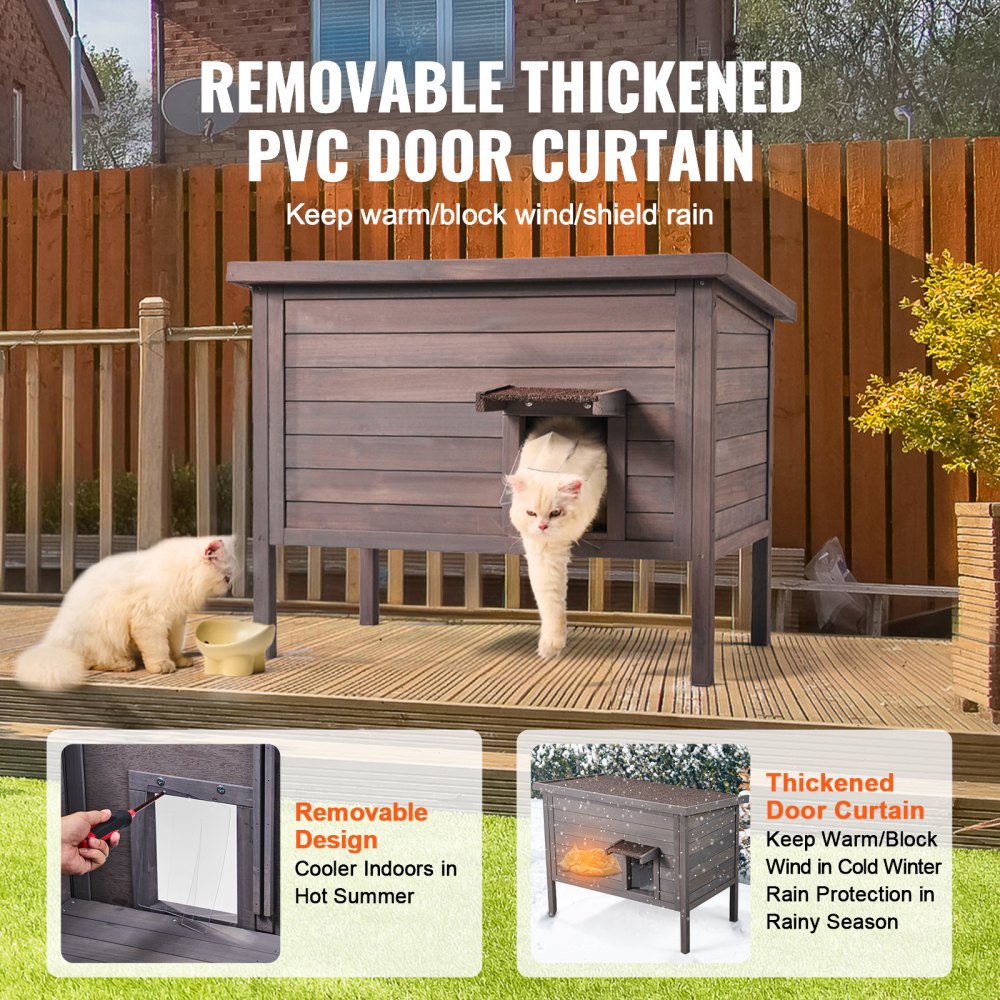 VEVOR Outdoor Cat House Weatherproof, Feral Cat Shelter for Multiple Cats, Outdoor Wooden Cat Rabbit House with All-Round Foam Insulated, Open Roof, PVC Door Flaps, 34"L x 22"W x 27"H
