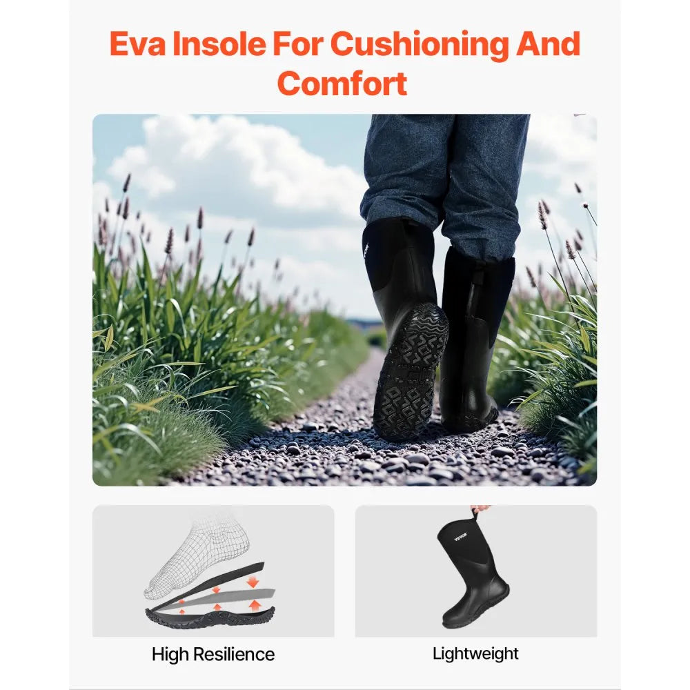 VEVOR Men's Rubber Boots, Protective Footwear, Waterproof Anti Slip Hunting Boots, Gardening Insulated Mud Boots, Protective Footwear, Lightweight & Durable, for Manufacturing, Farming, Size 11 US