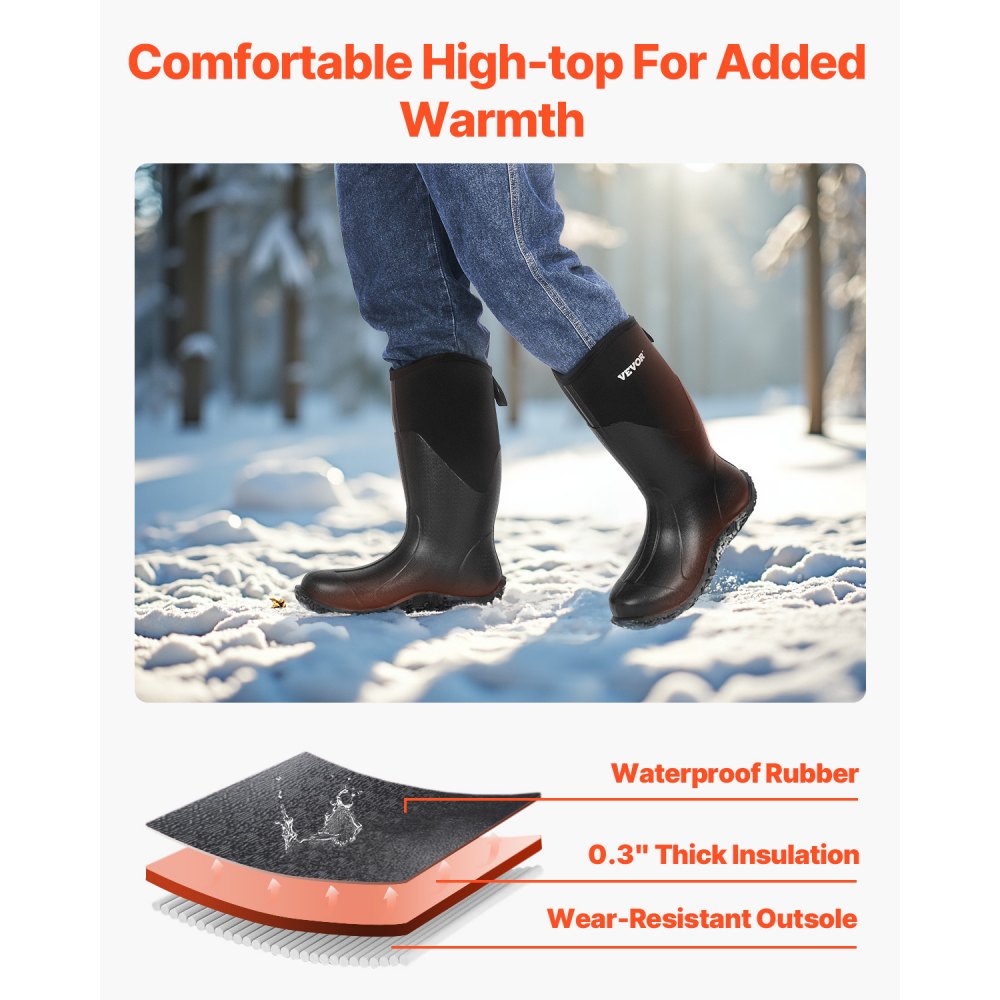 VEVOR Men's Rubber Boots, Protective Footwear, Waterproof Anti Slip Hunting Boots, Gardening Insulated Mud Boots, Protective Footwear, Lightweight & Durable, for Manufacturing, Farming, Size 13 US