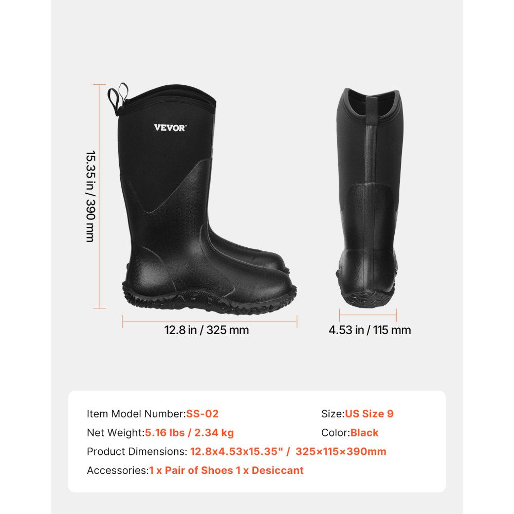 VEVOR Men's Rubber Boots, Protective Footwear, Waterproof Anti Slip Hunting Boots, Gardening Insulated Mud Boots, Protective Footwear, Lightweight & Durable, for Manufacturing, Farming, Size 9 US
