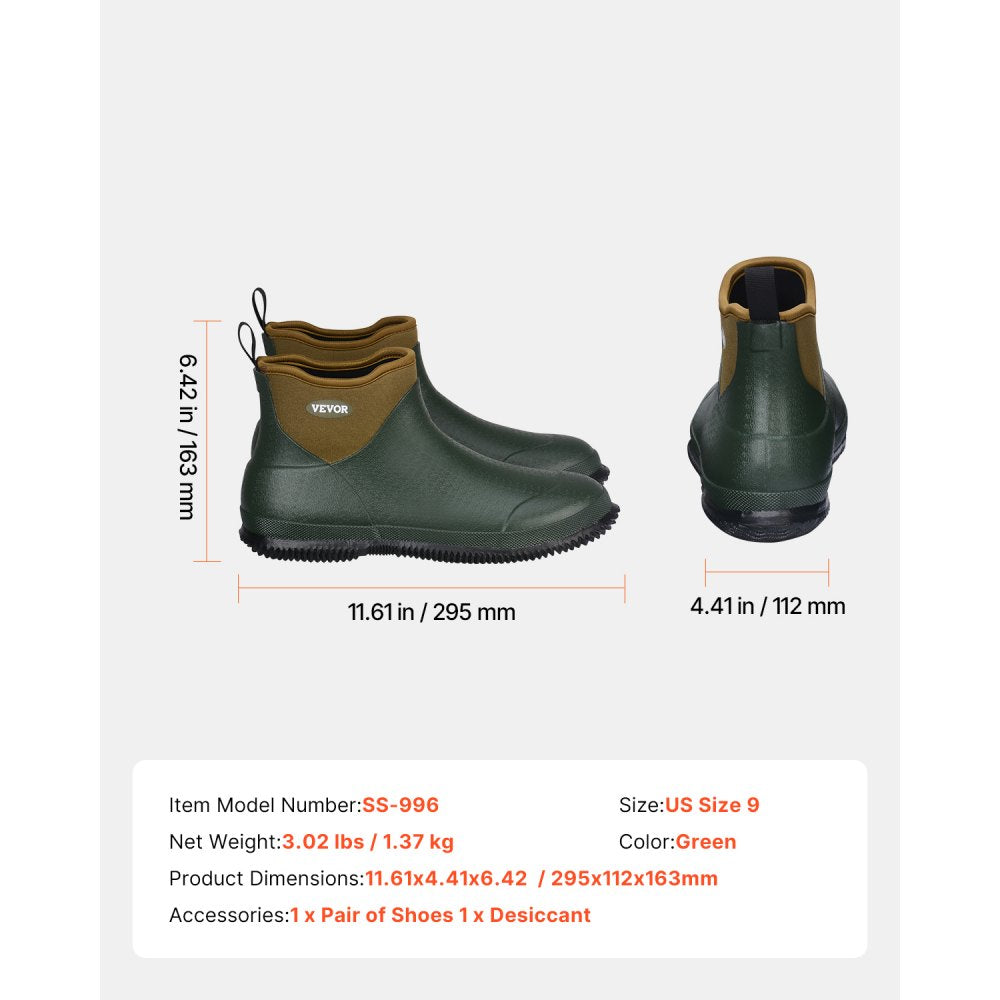 VEVOR Women's Deck Boots, Waterproof Fishing Rain Boots, Anti-Slip Ankle Rubber Boots, Gardening Insulated Mud Boots, Neoprene Rubber, Lightweight & Durable, for Manufacturing, Farming, Size 9 US