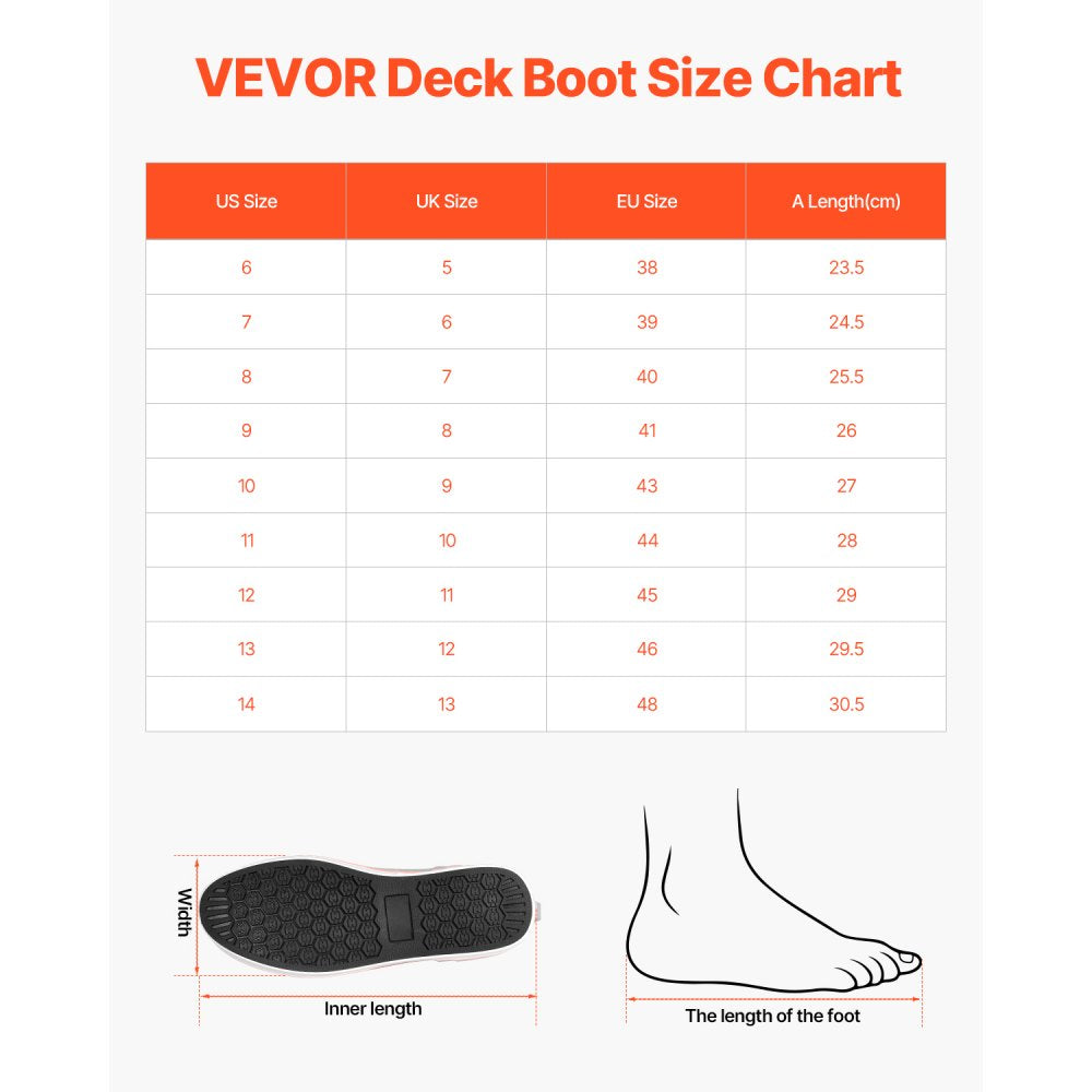 VEVOR Men's Deck Boots, Waterproof Fishing Rain Boots, Anti-Slip Ankle Rubber Outdoor Work Shoes, Gardening Insulated Mud Boots Footwear, Lightweight & Durable, for Manufacturing, Farming, Size 13 US