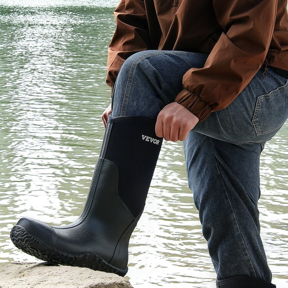 VEVOR Men's Steel Toe Rubber Boots, Protective Footwear, Waterproof Rain Fishing Boots, Outdoor Non-Slip Work Shoes, Lightweight and Durable, for Manufacturing, Construction, Farming, Size 13 US