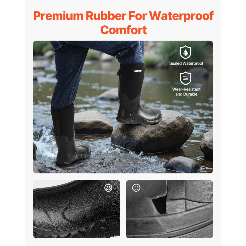 VEVOR Men's Steel Toe Rubber Boots, Protective Footwear, Waterproof Rain Fishing Boots, Outdoor Non-Slip Work Shoes, Lightweight and Durable, for Manufacturing, Construction, Farming, Size 9 US