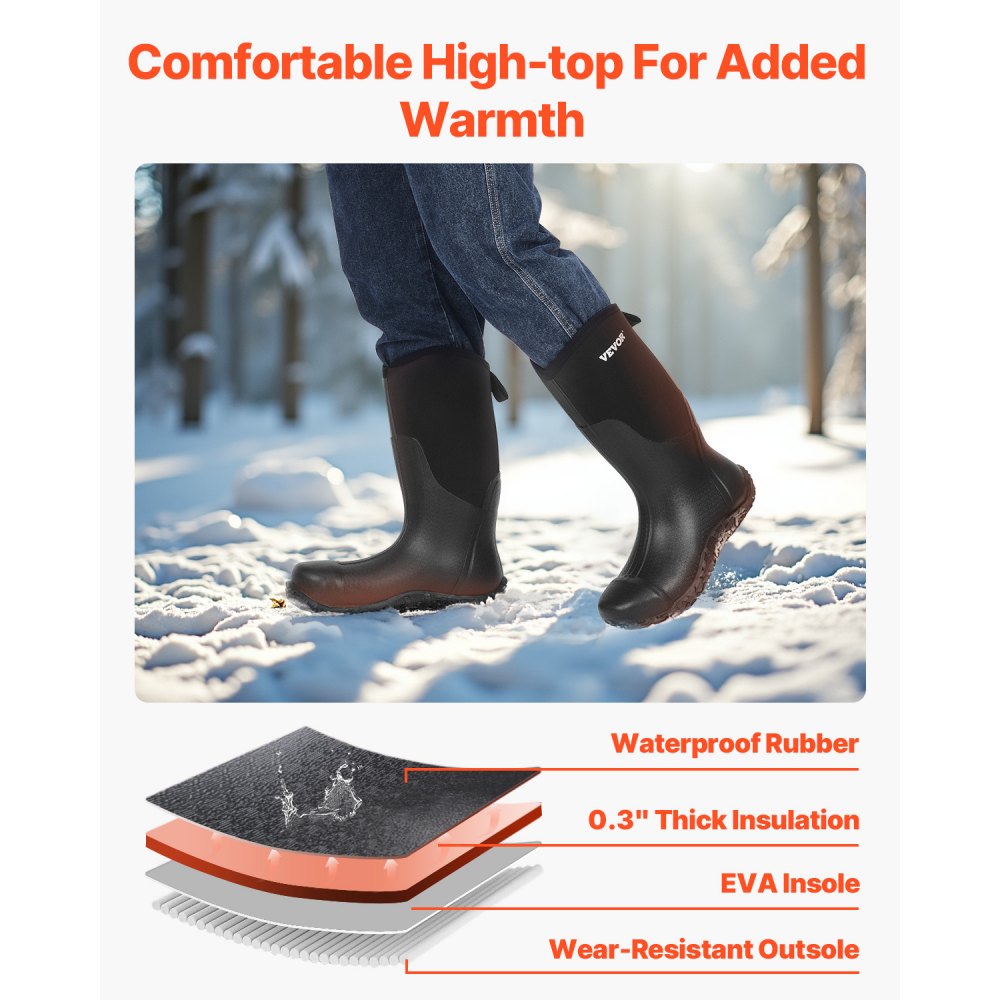 VEVOR Men's Steel Toe Rubber Boots, Protective Footwear, Waterproof Rain Fishing Boots, Outdoor Non-Slip Work Shoes, Lightweight and Durable, for Manufacturing, Construction, Farming, Size 9 US