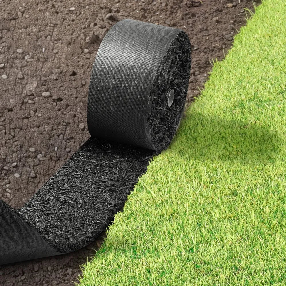 VEVOR Rubber Mulch Mat Roll, 4 Rolls 120 x 4.5 in, Recycled Rubber Permanent Mulch Edging Border, Natural-Looking Flower Barrier with Stakes, 0.5 in Thick Cuttable Garden Edgings for Landscaping
