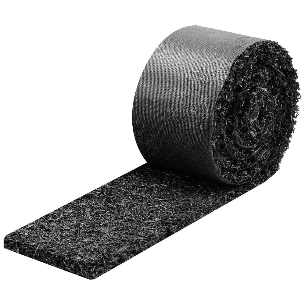 VEVOR Rubber Mulch Mat Roll, 4 Rolls 120 x 4.5 in, Recycled Rubber Permanent Mulch Edging Border, Natural-Looking Flower Barrier with Stakes, 0.5 in Thick Cuttable Garden Edgings for Landscaping