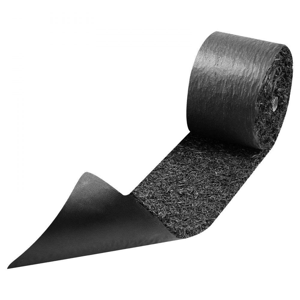 VEVOR Rubber Mulch Mat Roll, 140 x 4.5 in, Recycled Rubber Permanent Mulch Edging Border, Natural-Looking Flower Barrier with Stakes, 0.5 in Thick Cuttable Garden Edgings for Landscaping