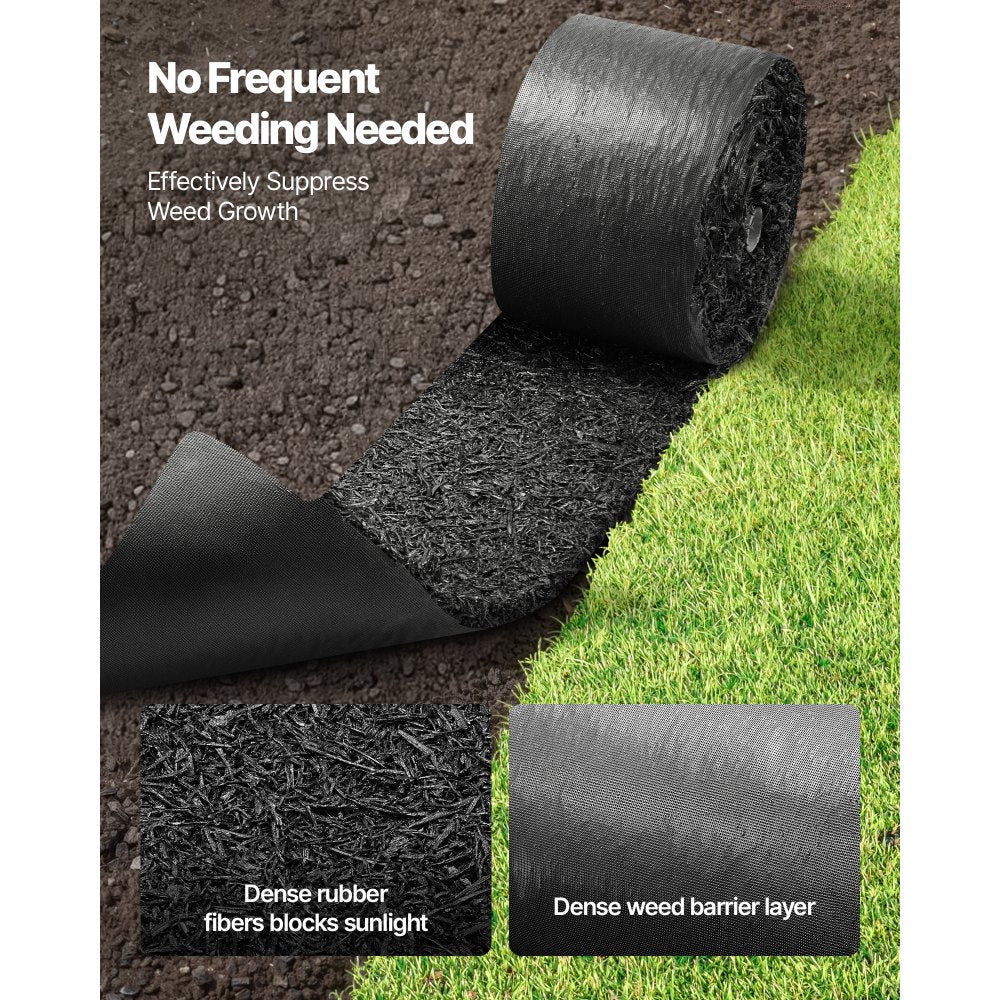 VEVOR Rubber Mulch Mat Roll, 2 Rolls 140 x 4.5 in, Recycled Rubber Permanent Mulch Edging Border, Natural-Looking Flower Barrier with Stakes, 0.5 in Thick Cuttable Garden Edgings for Landscaping