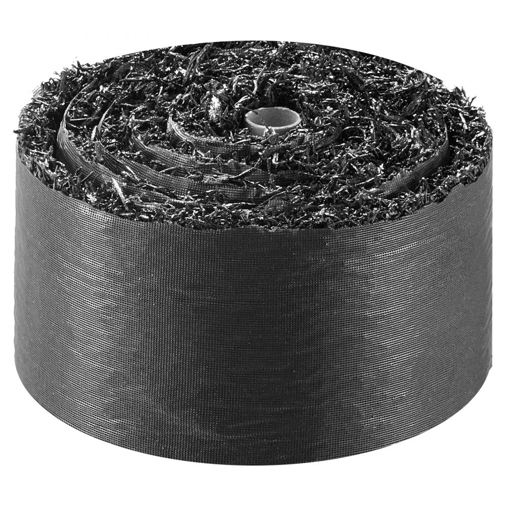 VEVOR Rubber Mulch Mat Roll, 2 Rolls 140 x 4.5 in, Recycled Rubber Permanent Mulch Edging Border, Natural-Looking Flower Barrier with Stakes, 0.5 in Thick Cuttable Garden Edgings for Landscaping
