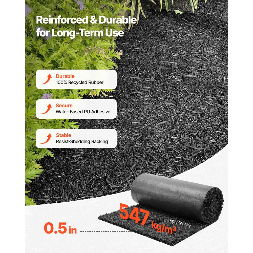 VEVOR Rubber Mulch Mat Roll, 96 x 24 in Recycled Rubber Mulch Mat, 0.5 Thick Cuttable, Reduced Weed Growth, Natural-Looking Weed Barrier Mat, Permanent Walkway Pathway for Landscaping