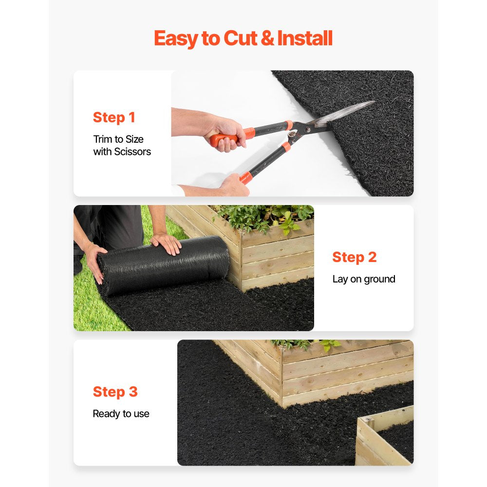 VEVOR Rubber Mulch Mat Roll, 2 Rolls 96 x 24 in Recycled Rubber Mulch Mat, 0.5 Thick Cuttable, Reduced Weed Growth, Natural-Looking Weed Barrier Mat, Permanent Walkway Pathway for Landscaping