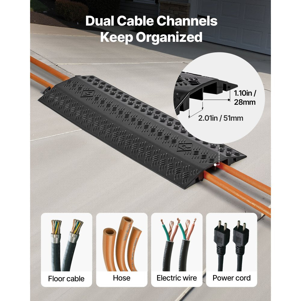 VEVOR Drop Over Cable Cover, 17,500 lbs/Axle Load Capacity, Heavy Duty Cable Hose Protector Ramp, Floor Cord Cover, for High Walking Traffic Areas, Indoor, Outdoor, Home, Office, Warehouse, 3 Pack