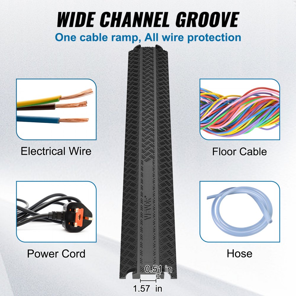 VEVOR Drop Over Cable Cover Ramp, 2,000 lbs/axle Load Capacity, Heavy Duty Cable Hose Protector Ramp, Floor Cord Cover for High Walking Traffic Areas Indoor Outdoor Home Office Warehouse School