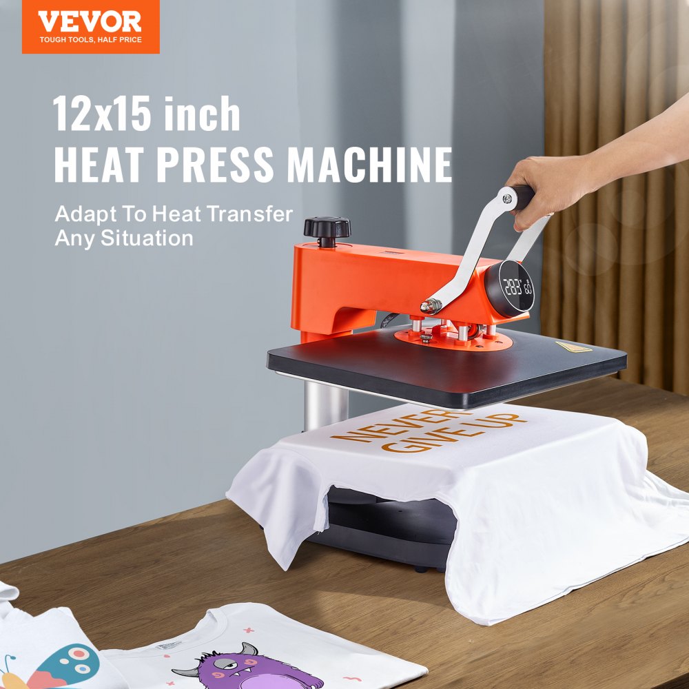 VEVOR 5-in-1 Heat Press Machine, 12" x 15" Fast Heating, 360 Swing Away Digital Sublimation Transfer, T-Shirt Vinyl Transfer Printer for Banners Canvas Bag Shirts Pillow Cups  Tested to UL Standards