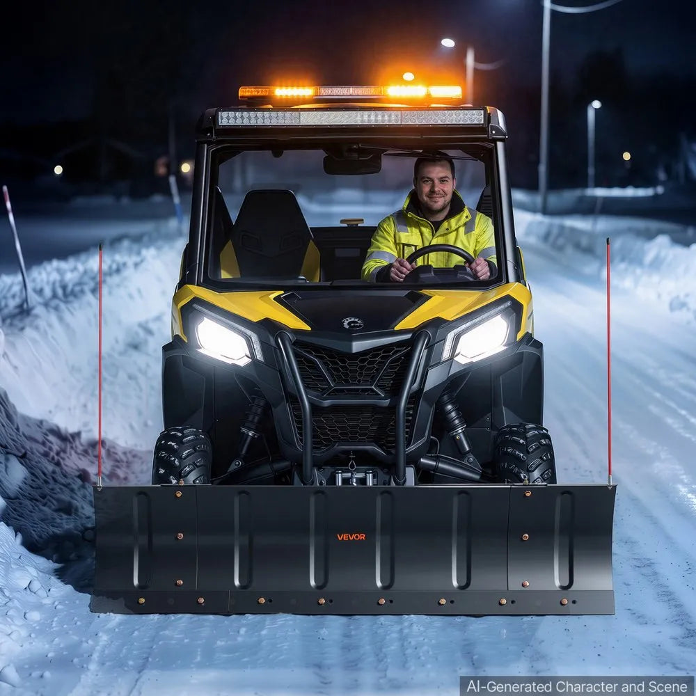 VEVOR Snow Plow Kit 43 in/60 in Width Adjustable Universal Plow Attachment, for Most ATVs and UTVs, Height & Left-Right Adjustable, 3 Mount Options, Steel ATV Scrape Blade, Efficient Snows Clearing
