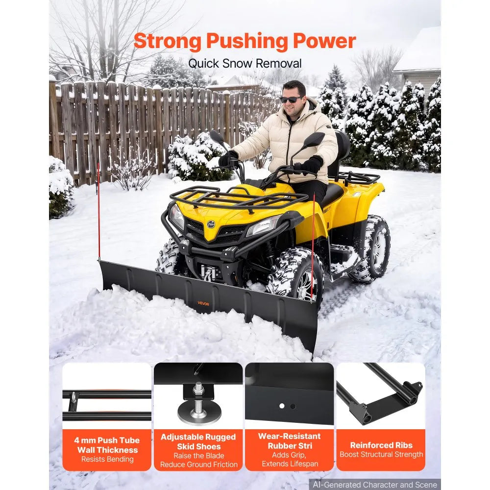 VEVOR Snow Plow Kit 60 in Universal Plow Attachment 3 Mount Options Black, for Most ATVs and UTVs, Height & Left-Right Adjustable, Quick to Detach, Steel ATV Scrape Blade, Efficient Snows Clearing