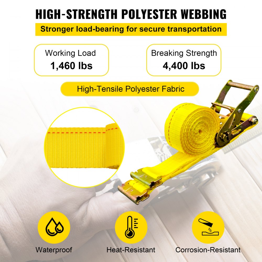 VEVOR E Track Ratchet Strap, 18PCS 2\" x 15\' E-Track Straps 4400 LBS Breaking Strength, with Polyester Webbing & Spring Fitting & Ratchets, Durable Tie-Downs for Motorcycles, Tire, Trailer Loads