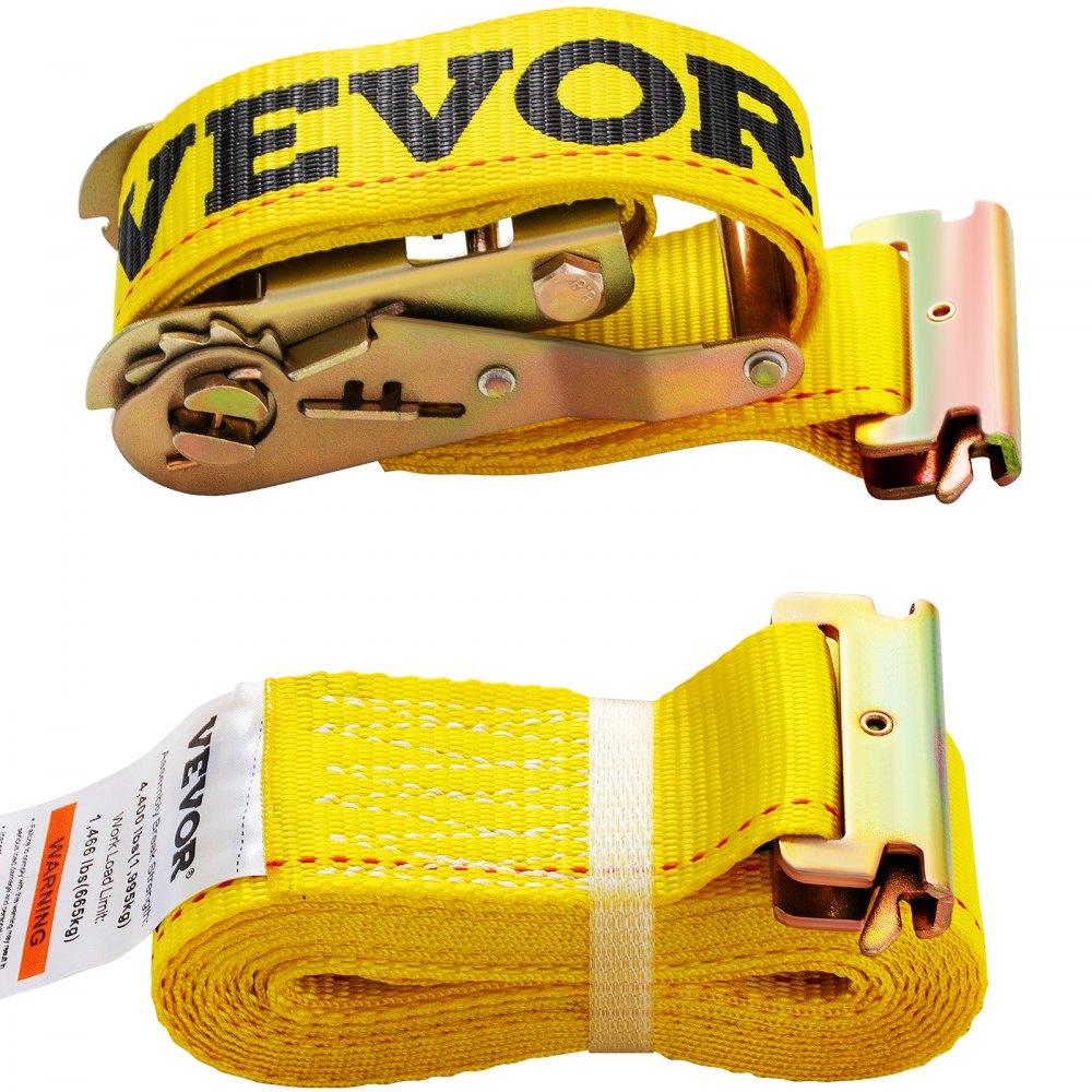 VEVOR E Track Ratchet Strap, 18PCS 2\" x 15\' E-Track Straps 4400 LBS Breaking Strength, with Polyester Webbing & Spring Fitting & Ratchets, Durable Tie-Downs for Motorcycles, Tire, Trailer Loads