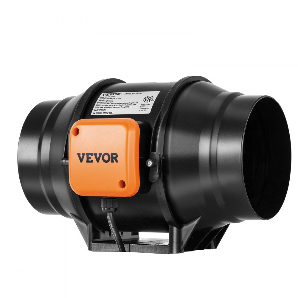 VEVOR Inline Duct Fan, 6-Inch 400 CFM with Variable Speed Controller, Quiet AC-motor Ventilation Exhaust Fan for Cooling Booster, Grow Tents, Hydroponics