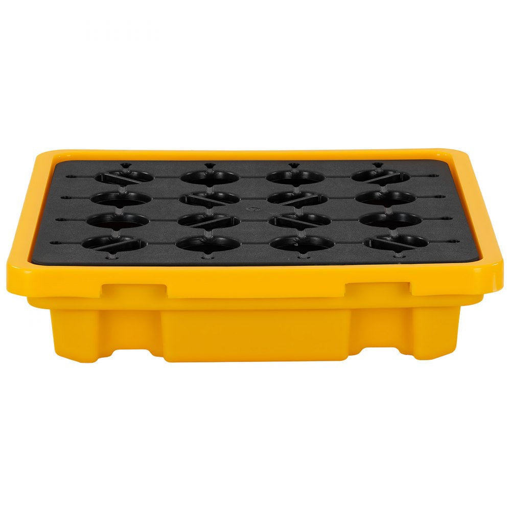 VEVOR Spill Containment Pallet, 1 Drum Low Profile Spill Containment Modular Platform, 11.4 Gallon Sump, 1543 lbs Load Capacity, Heavy-Duty Polyethylene Tray with Drain, 26.4" x 26.6" x 5.9", Yellow