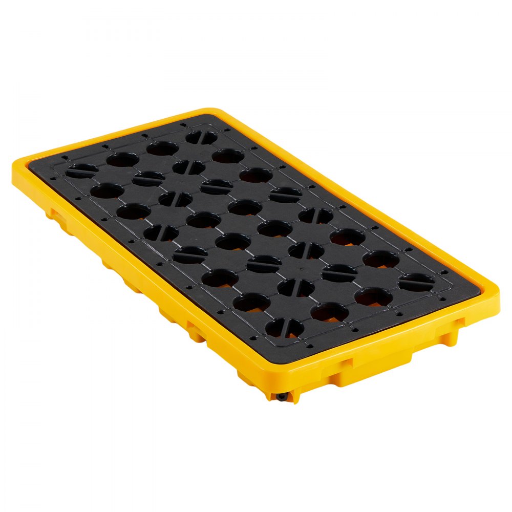 VEVOR Spill Containment Pallet, 2 Drum Low Profile Spill Containment Modular Platform, 21 Gallon Sump, 4409 lbs Load Capacity, Heavy-Duty Polyethylene Tray with Drain, 51.8" x 26.8" x 5.9", Yellow