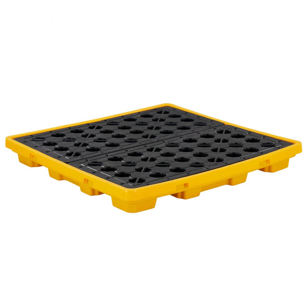 VEVOR Spill Containment Pallet, 4 Drum Low Profile Spill Containment Modular Platform, 31 Gallon Sump, 8818 lbs Load Capacity, Heavy-Duty Polyethylene Tray with Drain, 51.4" x 50.4" x 5.9", Yellow
