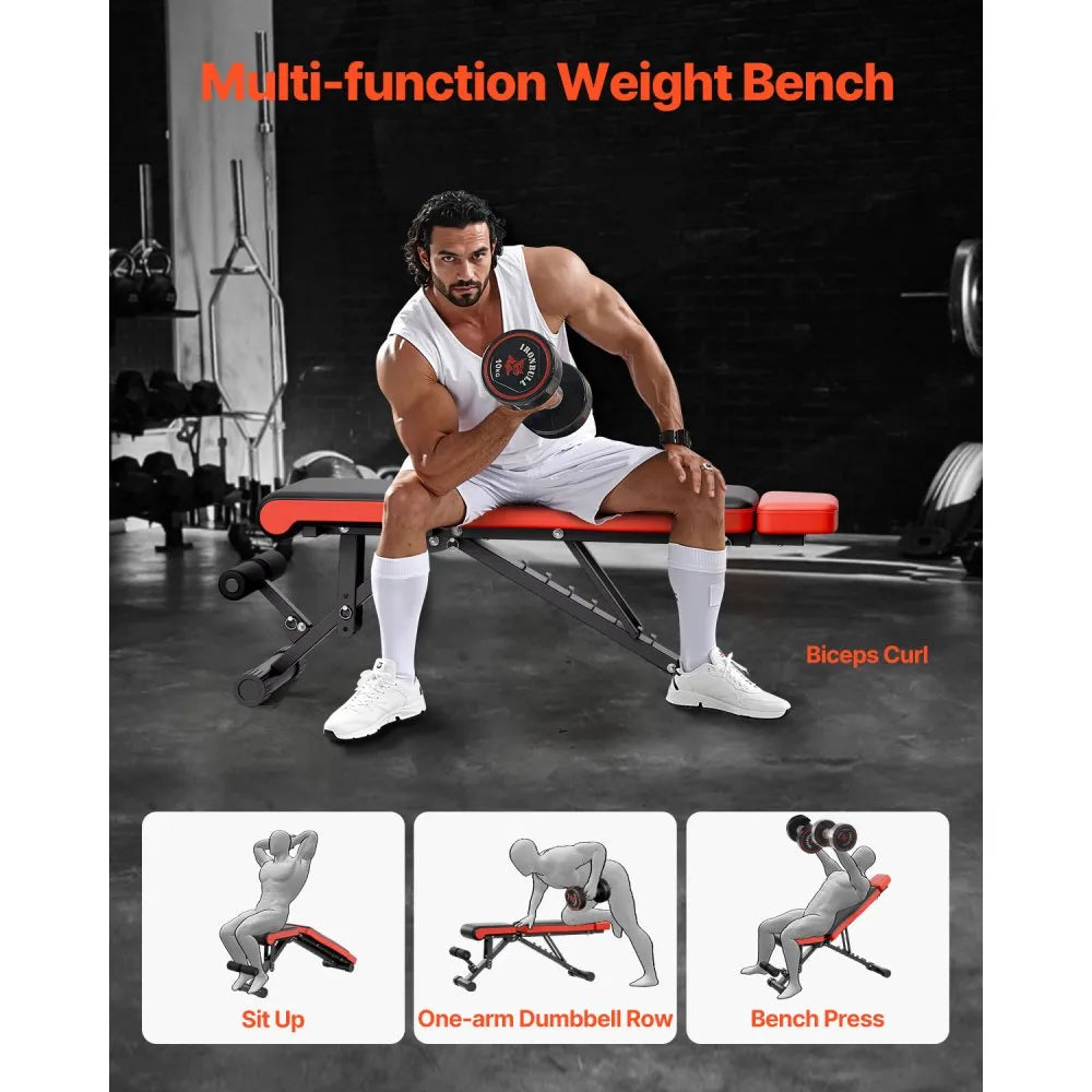 VEVOR Weight Bench, 660lbs Adjustable Weight Bench Press for Full Body Workout, Exercise Sit up Bench for Home Gym Strength Training, Flat Bench with Extended Head/Neck Protection & Quick Folding