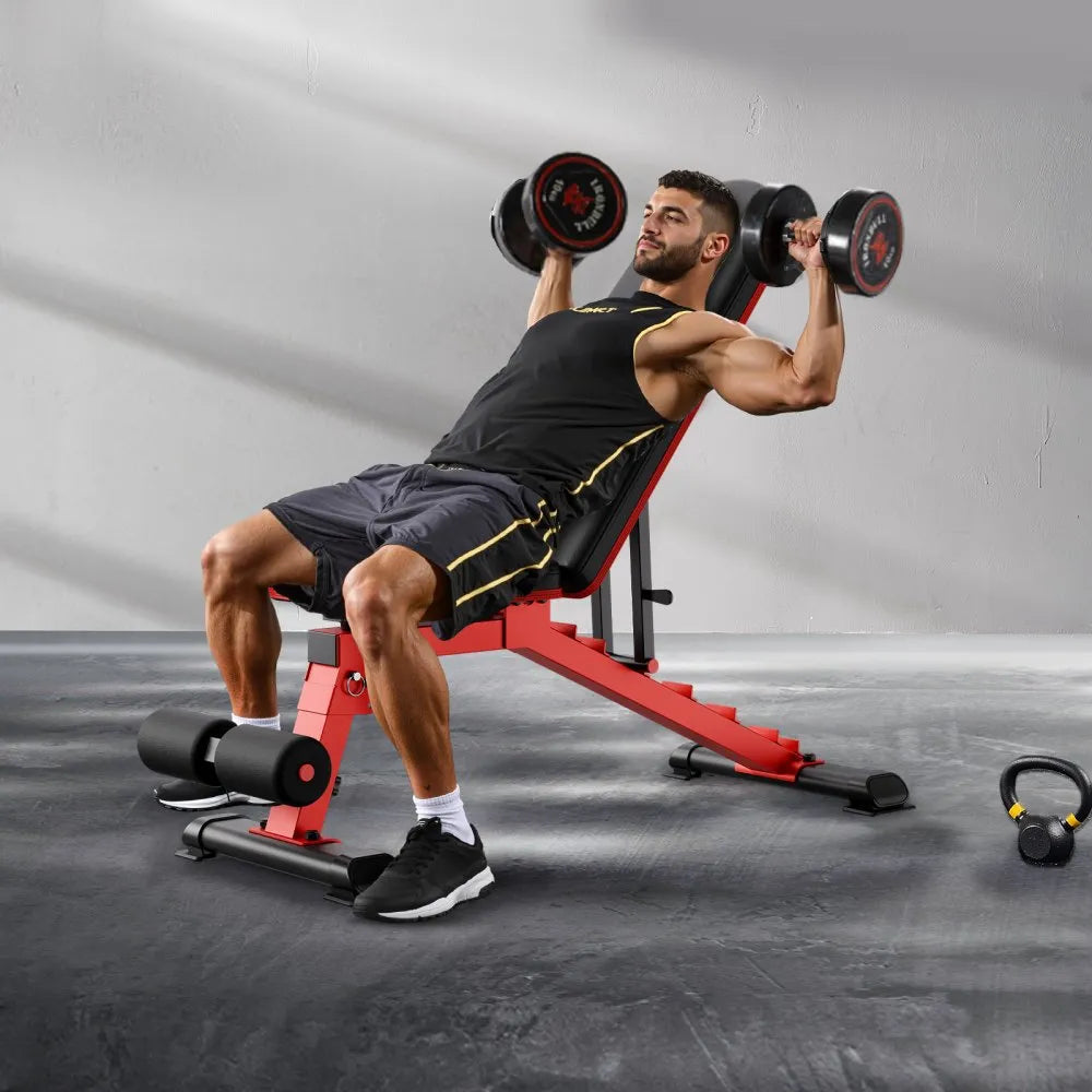 VEVOR Weight Bench, 1200lbs Heavy Duty Stable Weight Bench Press for Full Body Workout, Adjustable Exercise Sit up Bench for Home Gym Strength Training, Flat Bench with Quick Folding & Fast Adjustment
