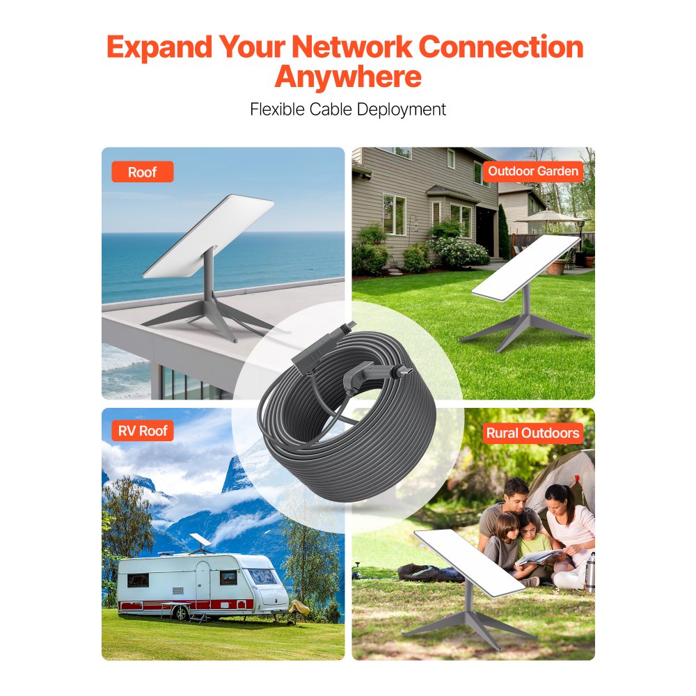 VEVOR Starlink Gen 2 Cable, 75 FT, 24 AWG Copper Core, Durable Extension Cable for Standard Generation 2, Compatible with Starlink Rectangular Satellite V2, Flexible Wiring for RV, Backyard or Camping