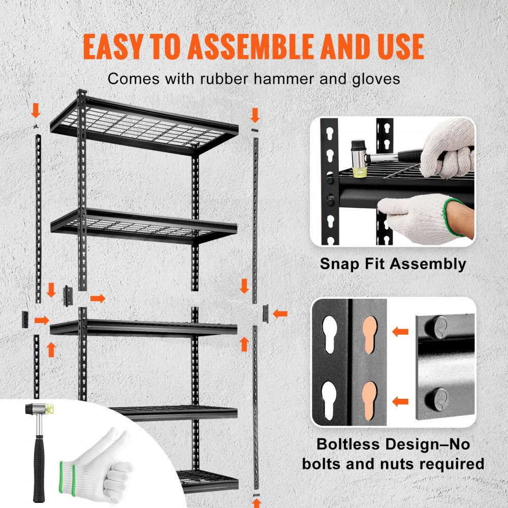 VEVOR Storage Shelving Unit, 5-Tier Adjustable, 2000 lbs Capacity, Heavy Duty Garage Shelves Metal Organizer Wire Rack, Black, 36" L x 16" W x 72" H for Kitchen Pantry Basement Bathroom Laundry Closet