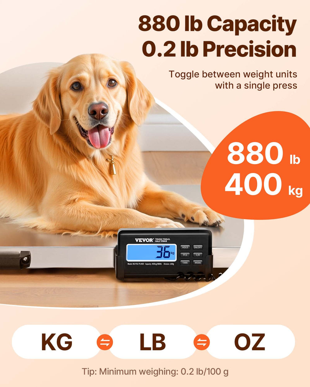 VEVOR Livestock Scale 700LBS, Dog Scales Large Platform 40.6x20.9Inch Stainless Steel Vet Scale Industrial Floor Scale Large Animal Scale Pig Scale Goat Weight Scale Pet Digital Scale