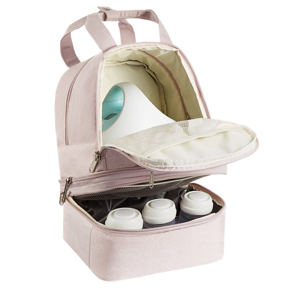 VEVOR Breast Pump Backpack, Breast Feeding Bag with Ice Pack, Fits for S1/S2, Pumping Accessories & Breastmilk Storage, Portable Pump Carrying Case for Work, Travel and Family Use, Light Pink