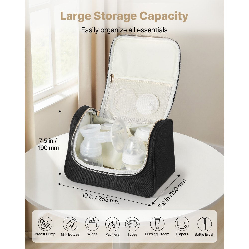 VEVOR Wearable Breast Pump Bag, Breast Feeding Bag with Waterproof Mat, Fits for M5/M6, Pumping Accessories & Breastmilk Storage, Portable Pump Carrying Case for Work, Travel & Family Use, Black