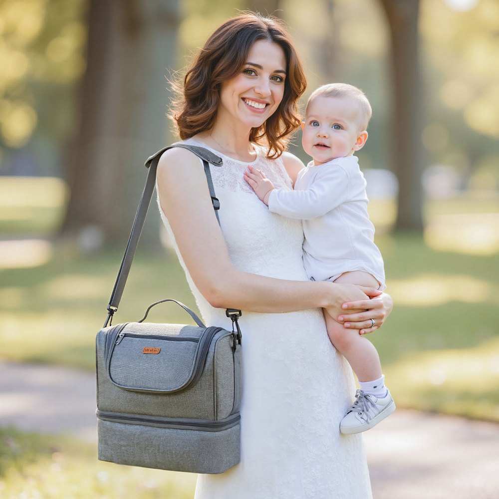 VEVOR Breast Pump Bag, Breast Feeding Bag with Ice Pack, Fits for S1/S2, Pumping Accessories & Breastmilk Storage, Portable Pump Carrying Case for Work, Travel and Family Use, Grey