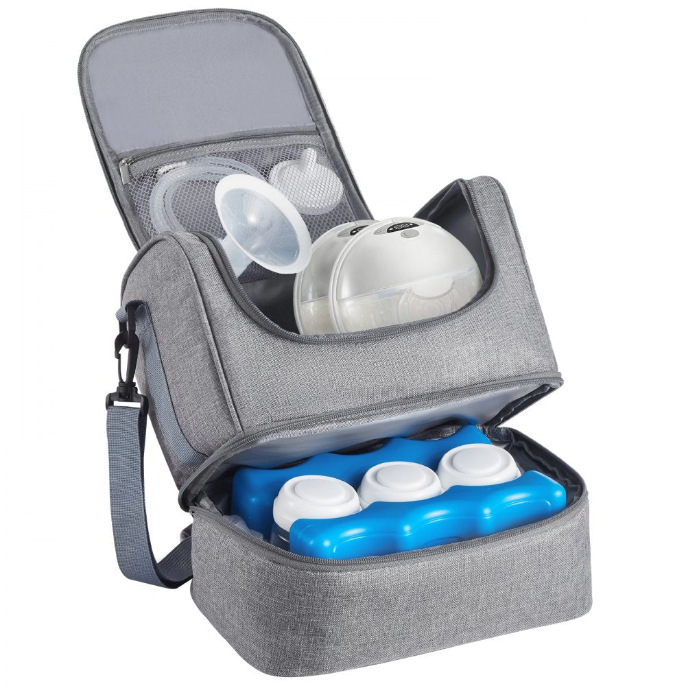 VEVOR Breast Pump Bag, Breast Feeding Bag with Ice Pack, Fits for S1/S2, Pumping Accessories & Breastmilk Storage, Portable Pump Carrying Case for Work, Travel and Family Use, Grey